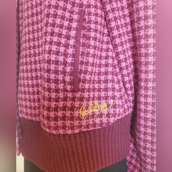 Billabong Lumber Jane Pink Plaid Tartan Wool Houndstooth Bomber Jacket Coat - Picture 11 of 16
